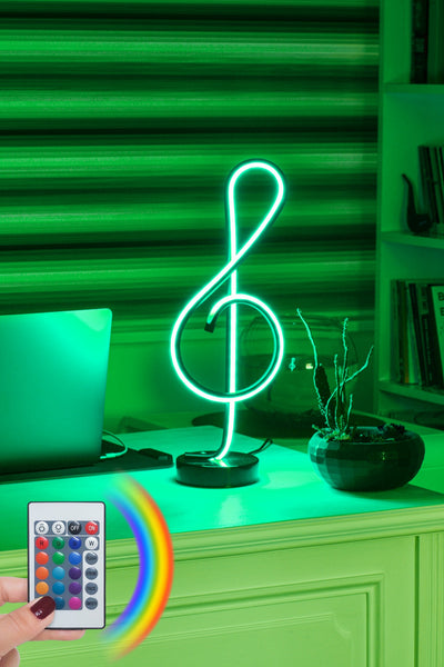 Lampada da tavolo a led multicolore chiave musicale in alluminio nero cm 16x12x47h