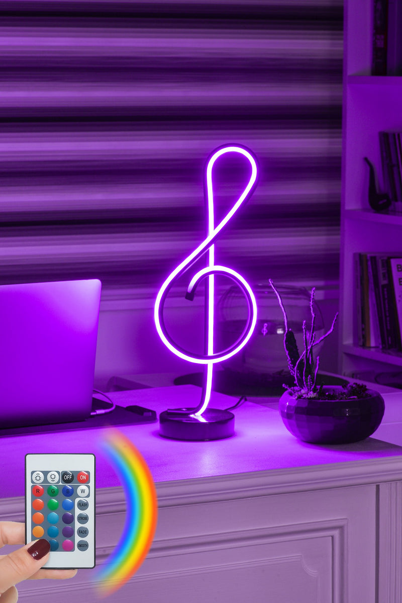 Lampada da tavolo a led multicolore chiave musicale in alluminio nero cm 16x12x47h