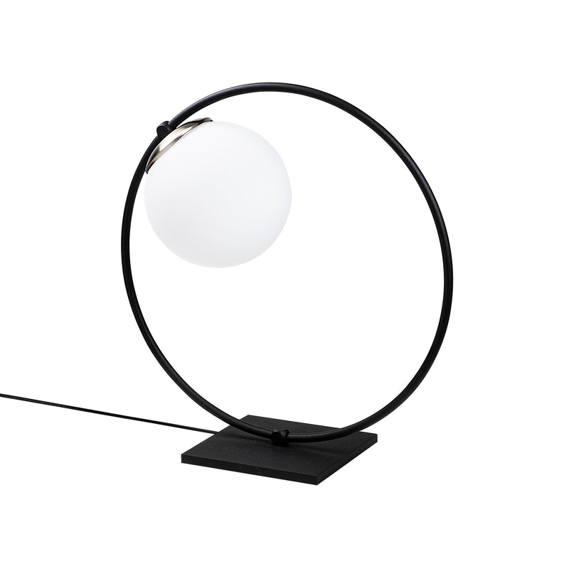 Lampada abat jour da comodino in metallo nero paralume a sfera cm 30x15x32h