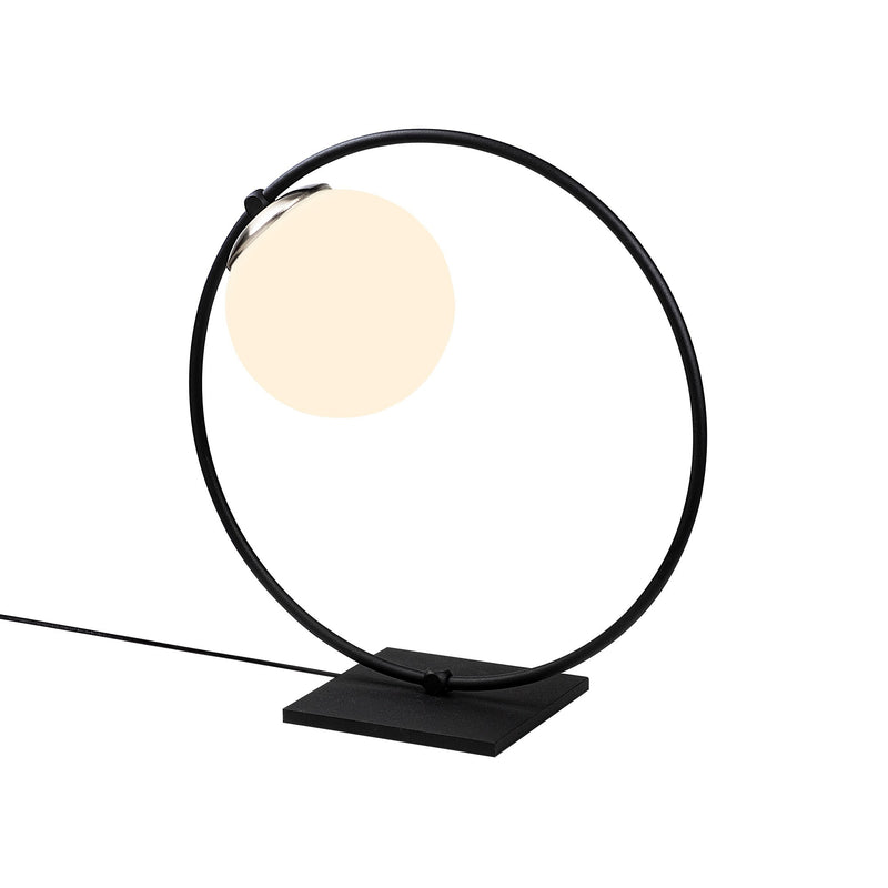 Lampada abat jour da comodino in metallo nero paralume a sfera cm 30x15x32h