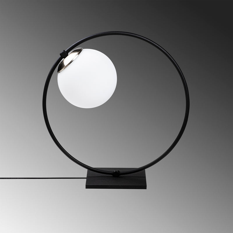 Lampada abat jour da comodino in metallo nero paralume a sfera cm 30x15x32h