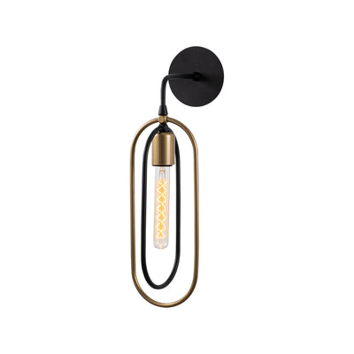 lampada da muro design minimale paralume con incrocio di due ovali in metallo nero e oro