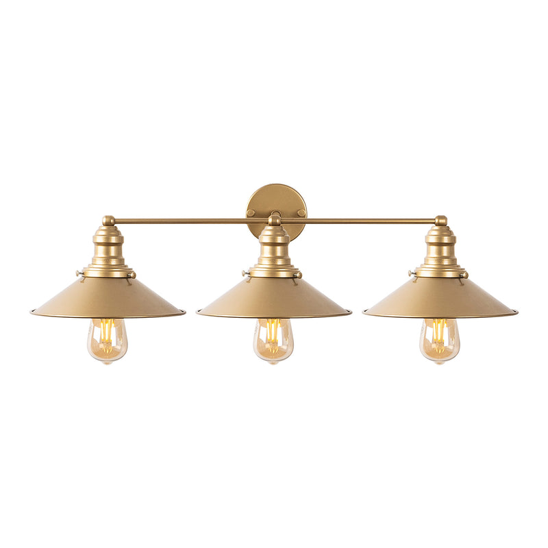 Lampada da parete 3 luci stile vintage in metallo dorato cm 75x27x20h