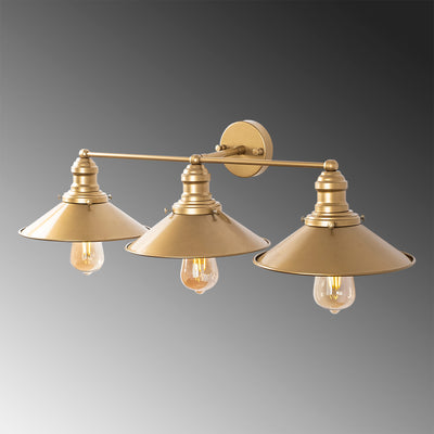Lampada da parete 3 luci stile vintage in metallo dorato cm 75x27x20h