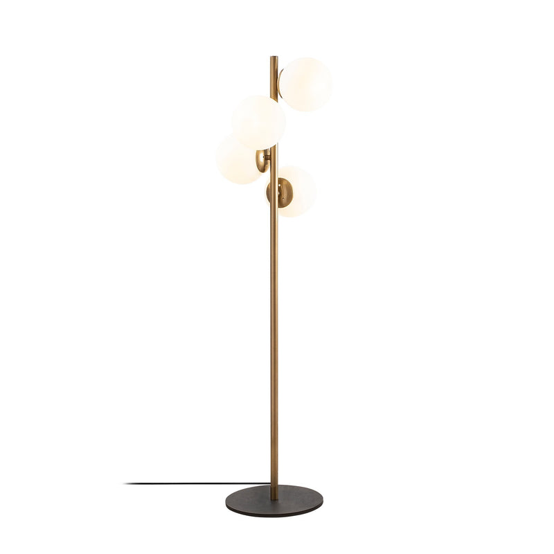 Lampada elegante da terra asta in metallo dorato 4 paralumi in vetro cm 32x130h