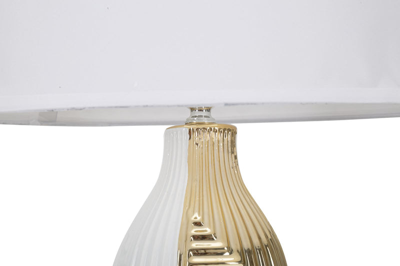 Lampada design da tavolo in ceramica e tessuto bianco e oro cm 33x54h