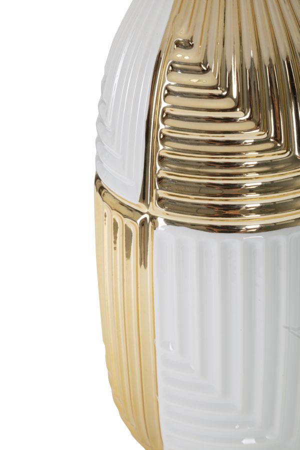 Lampada design da tavolo in ceramica e tessuto bianco e oro cm 33x54h