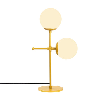 Lampada da tavolo elegante colore oro 2 paralumi a sfera in vetro cm 30x15x55h