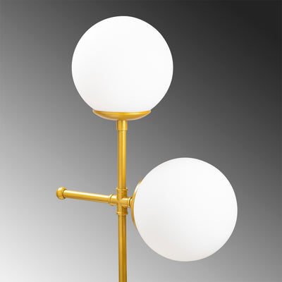 Lampada da tavolo elegante colore oro 2 paralumi a sfera in vetro cm 30x15x55h