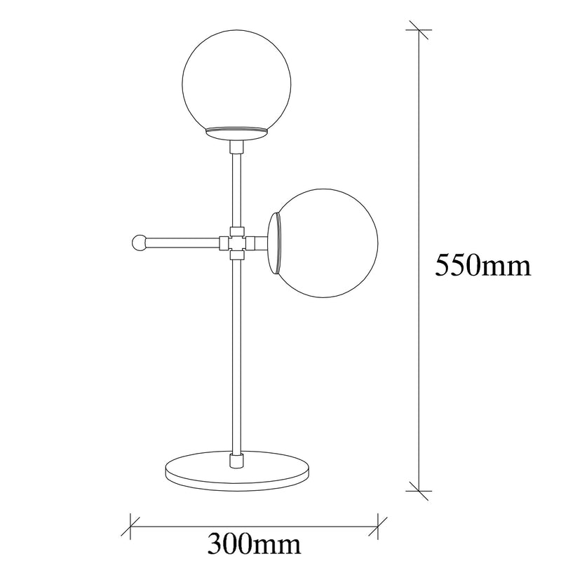 Lampada da tavolo elegante colore oro 2 paralumi a sfera in vetro cm 30x15x55h