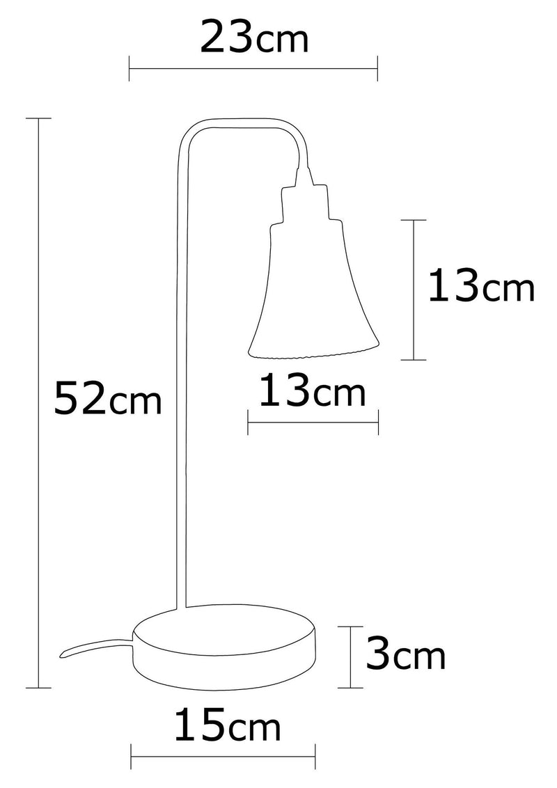 Lampada da tavolo paralume classico in vetro asta in metallo dorato cm 23x15x52h