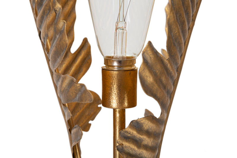 Lampada da tavolo con palme in metallo dorato anticato cm 26x65h