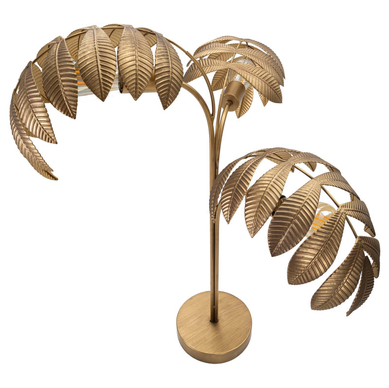 Lampada da tavolo 3 luci in metallo colore oro con foglie cm 57x81h