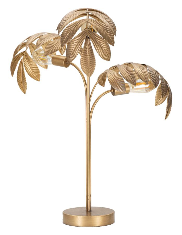 Lampada da tavolo 3 luci in metallo colore oro con foglie cm 57x81h