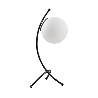 Lampada da tavolo minimal in metallo nero paralume a sfera in vetro cm 23x18x43h