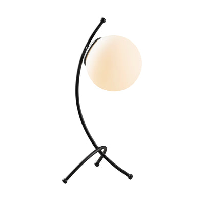 Lampada da tavolo minimal in metallo nero paralume a sfera in vetro cm 23x18x43h