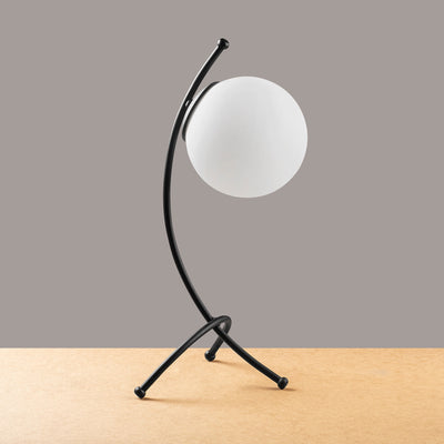lampada abat jour da comodino design minimal in metallo nero paralume a sfera in vetro bianco