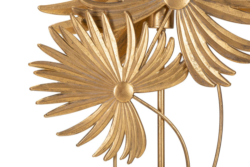 Lampada da tavolo con foglie esotiche in metallo oro anticato cm 51x19x90h