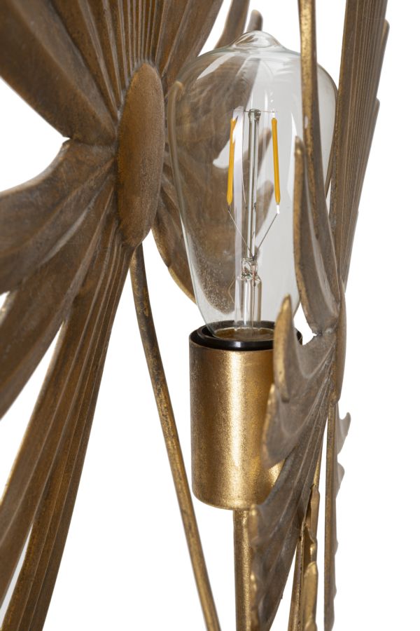 Lampada da tavolo con foglie esotiche in metallo oro anticato cm 51x19x90h