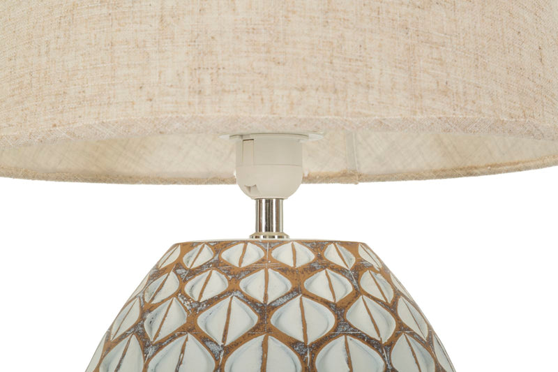 Lampada da tavolo o comodino in resina colore crema stile etnico cm 35x52h