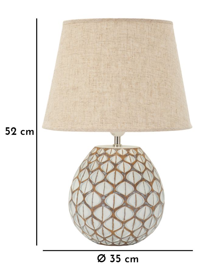 Lampada da tavolo o comodino in resina colore crema stile etnico cm 35x52h