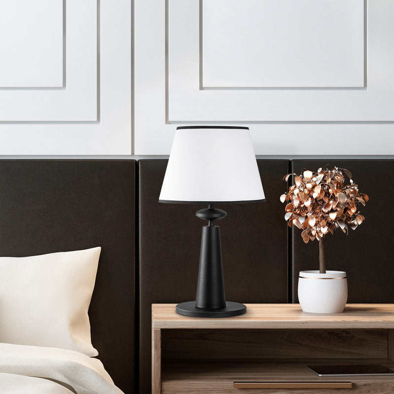 Lampada moderna da salotto in metallo nero cappello in tessuto cm 30x55h