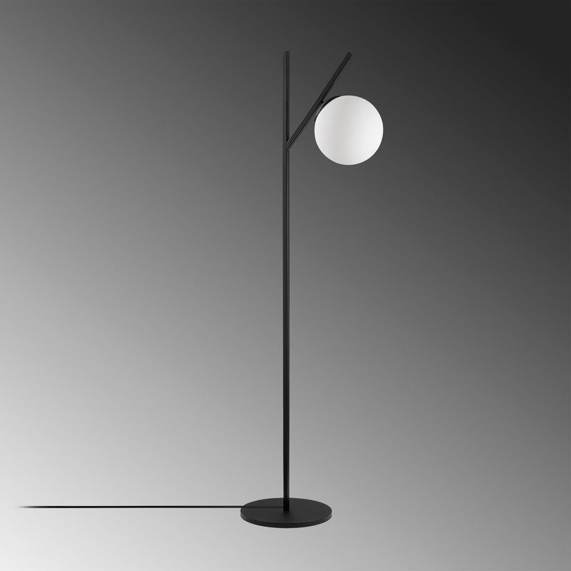Lampada design da terra in metallo nero paralume in vetro bianco cm 45x31x152h