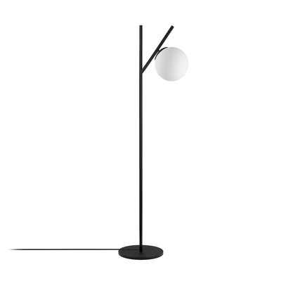 Lampada design da terra in metallo nero paralume in vetro bianco cm 45x31x152h