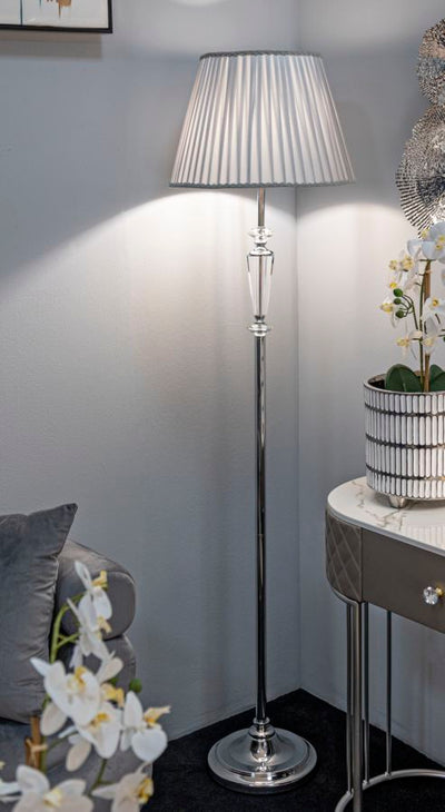 Lampada da terra piantana in metallo cromato vetro e paralume plissettato cm 40x164h