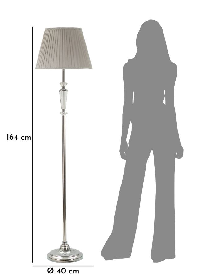 Lampada da terra piantana in metallo cromato vetro e paralume plissettato cm 40x164h