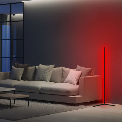 lampada design da terra asta in alluminio nero con luce a led colore rosso