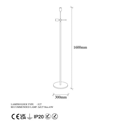 Lampada da pavimento moderna in metallo nero con 2 luci cm 30x30x160h