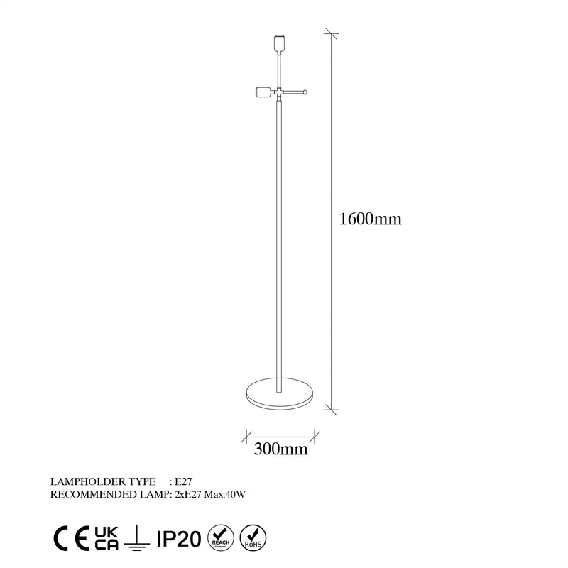 Lampada da pavimento moderna in metallo nero con 2 luci cm 30x30x160h