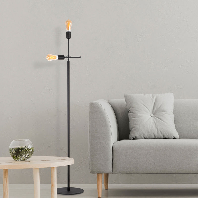 lampada da terra con 2 luci struttura in metallo colore nero