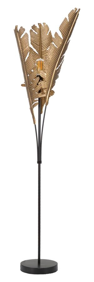 Lampada da terra con foglie di palma in metallo oro anticato cm 26x174h