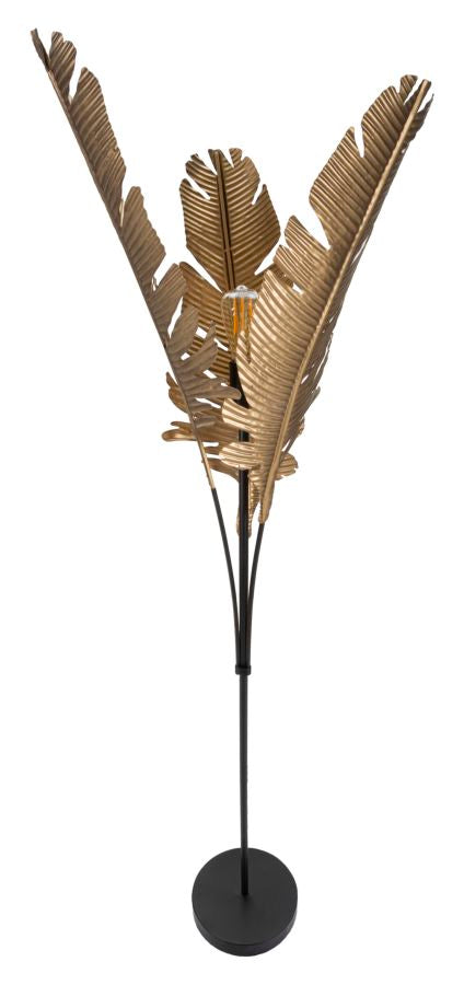 Lampada da terra con foglie di palma in metallo oro anticato cm 26x174h