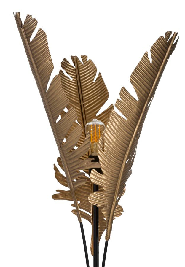 Lampada da terra con foglie di palma in metallo oro anticato cm 26x174h
