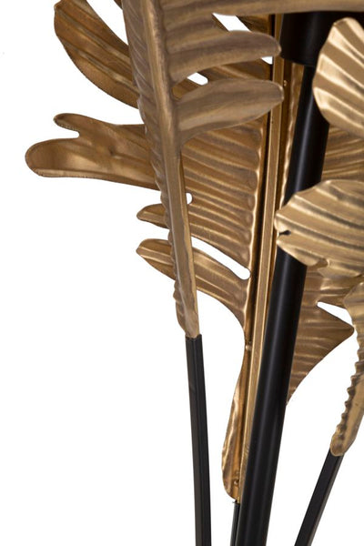 Lampada da terra con foglie di palma in metallo oro anticato cm 26x174h