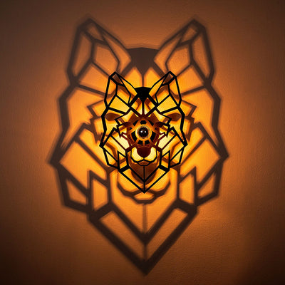 Lampada design da parete decorativa in legno sagomato modello lupo cm 40x12x54h