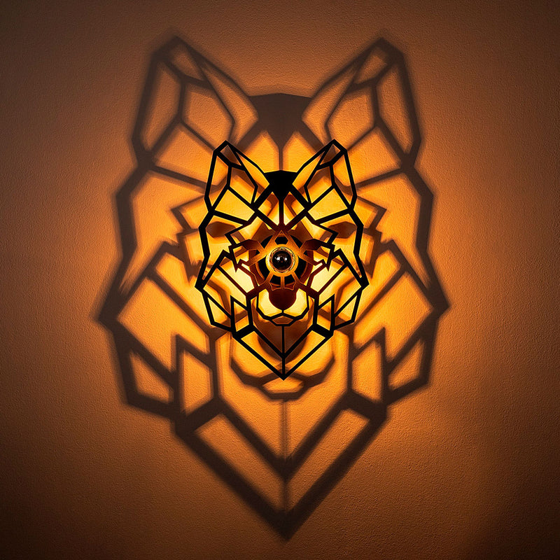 Lampada design da parete decorativa in legno sagomato modello lupo cm 40x12x54h