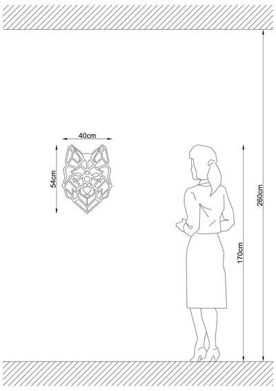 Lampada design da parete decorativa in legno sagomato modello lupo cm 40x12x54h