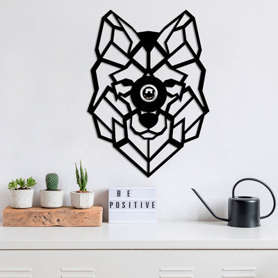 lampada da parete decorativa design in legno nero sagomato testa di lupo