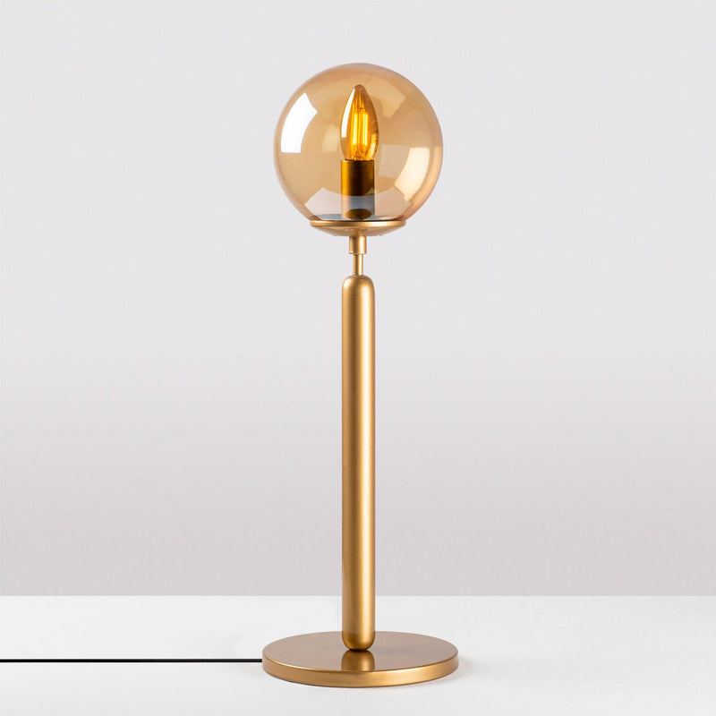 Lampada moderna asta in metallo paralume in vetro colore oro cm 18x52h