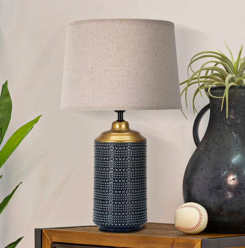 Lampada design da tavolo base in ceramica paralume in tessuto cm 28x47h