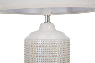 Lampada da tavolo base in ceramica paralume in tessuto colore bianco cm 28x47h
