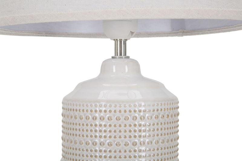 Lampada da tavolo base in ceramica paralume in tessuto colore bianco cm 28x47h