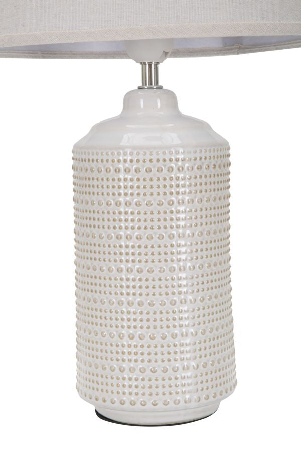Lampada da tavolo base in ceramica paralume in tessuto colore bianco cm 28x47h