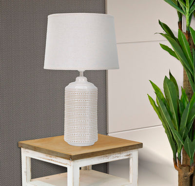 Lampada da tavolo base in ceramica paralume in tessuto colore bianco cm 28x47h
