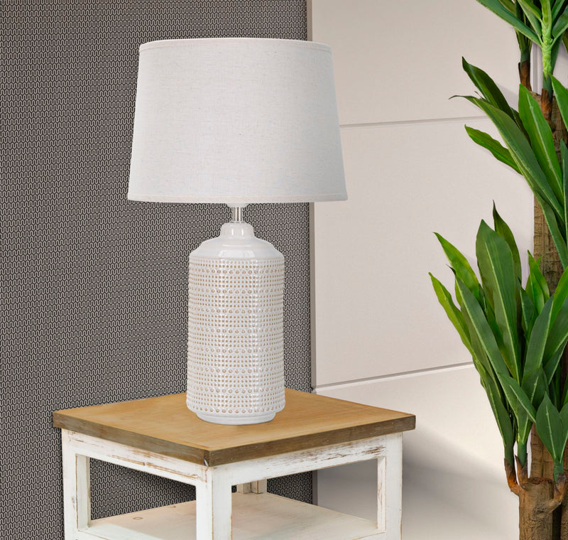 Lampada da tavolo base in ceramica paralume in tessuto colore bianco cm 28x47h
