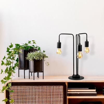 Lampada da tavolo salotto design moderno in metallo nero con 3 luci cm 40x51h